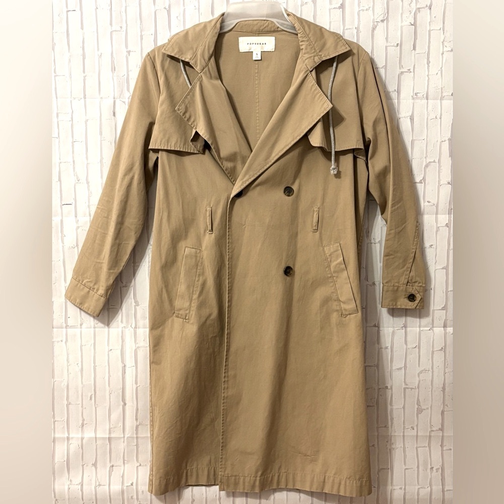 POPSUGAR Hooded Chambray Trench Coat in Khaki/Heather Gray - Picture 3 of 8